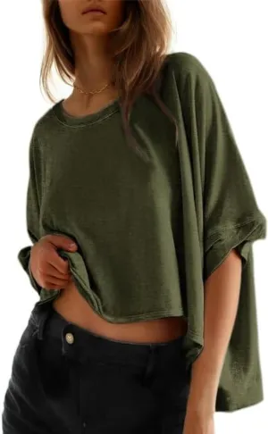 Oversized Tshirts for Women Short Batwing Sleeve Crewneck Summer Tee Tops