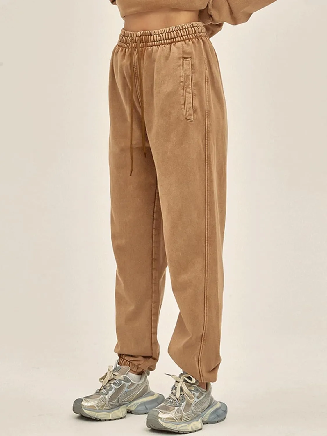 Oymyakon Men's Acid Wash Sweatpants Elastic Waist Drawstring Sweat Pants Cotton Athletic Jogger Long Pants with Pockets