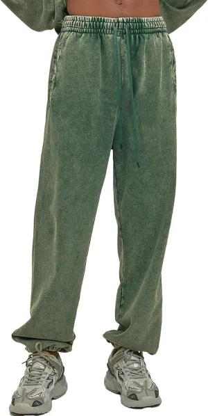 Oymyakon Men's Acid Wash Sweatpants Elastic Waist Drawstring Sweat Pants Cotton Athletic Jogger Long Pants with Pockets