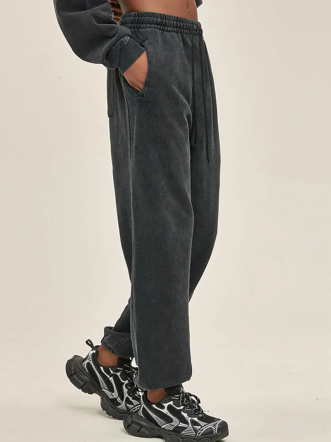 Oymyakon Men's Acid Wash Sweatpants Elastic Waist Drawstring Sweat Pants Cotton Athletic Jogger Long Pants with Pockets