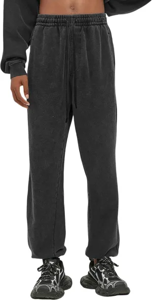 Oymyakon Men's Acid Wash Sweatpants Elastic Waist Drawstring Sweat Pants Cotton Athletic Jogger Long Pants with Pockets