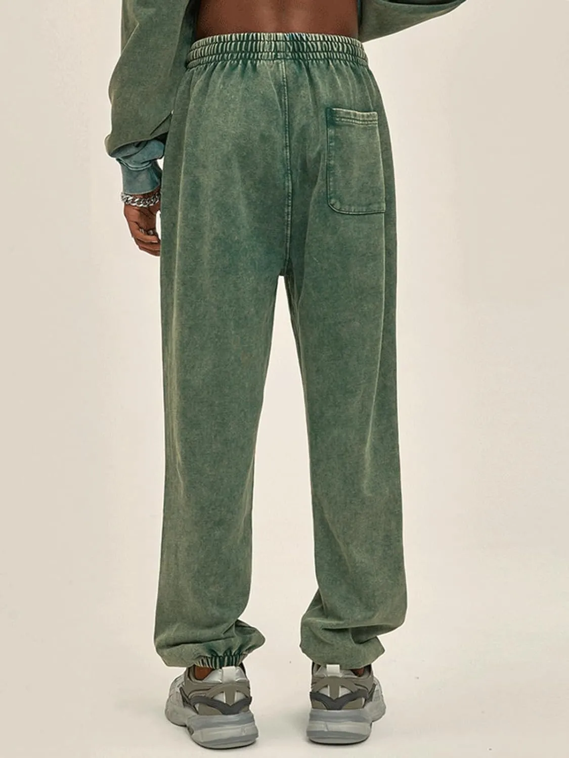 Oymyakon Men's Acid Wash Sweatpants Elastic Waist Drawstring Sweat Pants Cotton Athletic Jogger Long Pants with Pockets