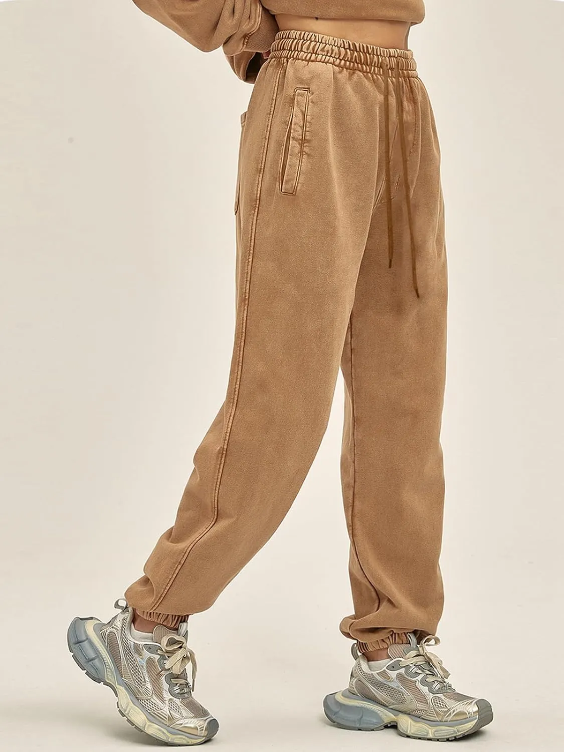 Oymyakon Men's Acid Wash Sweatpants Elastic Waist Drawstring Sweat Pants Cotton Athletic Jogger Long Pants with Pockets