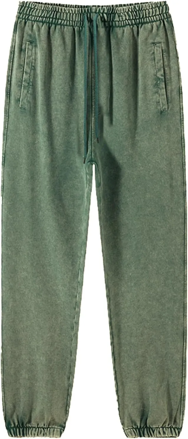 Oymyakon Men's Acid Wash Sweatpants Elastic Waist Drawstring Sweat Pants Cotton Athletic Jogger Long Pants with Pockets