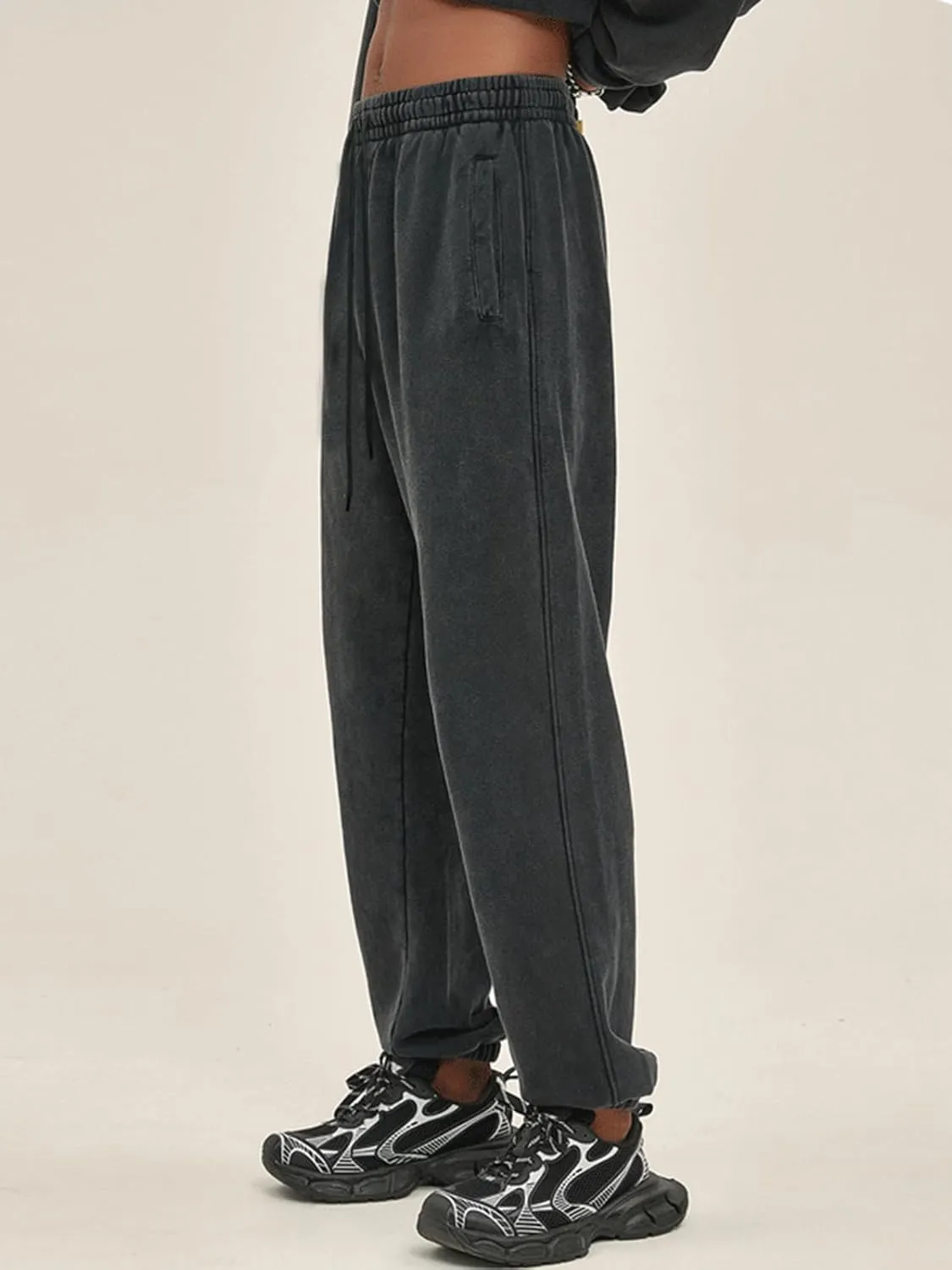 Oymyakon Men's Acid Wash Sweatpants Elastic Waist Drawstring Sweat Pants Cotton Athletic Jogger Long Pants with Pockets