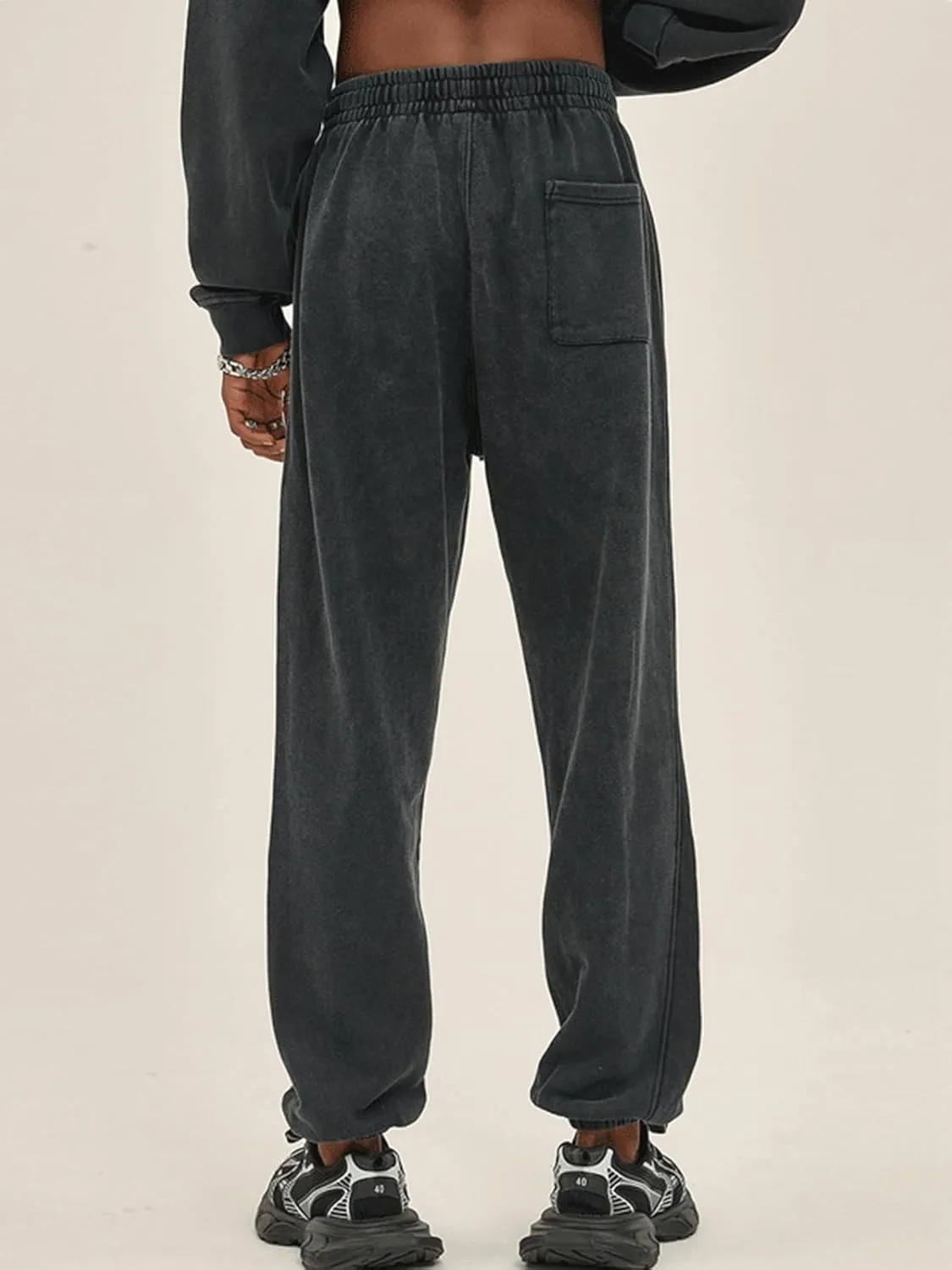Oymyakon Men's Acid Wash Sweatpants Elastic Waist Drawstring Sweat Pants Cotton Athletic Jogger Long Pants with Pockets