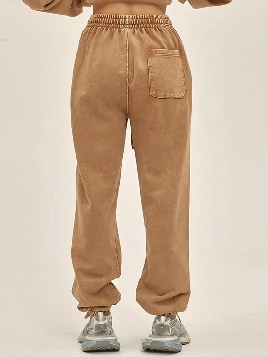 Oymyakon Men's Acid Wash Sweatpants Elastic Waist Drawstring Sweat Pants Cotton Athletic Jogger Long Pants with Pockets