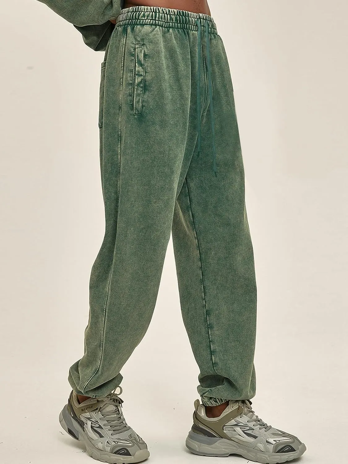 Oymyakon Men's Acid Wash Sweatpants Elastic Waist Drawstring Sweat Pants Cotton Athletic Jogger Long Pants with Pockets