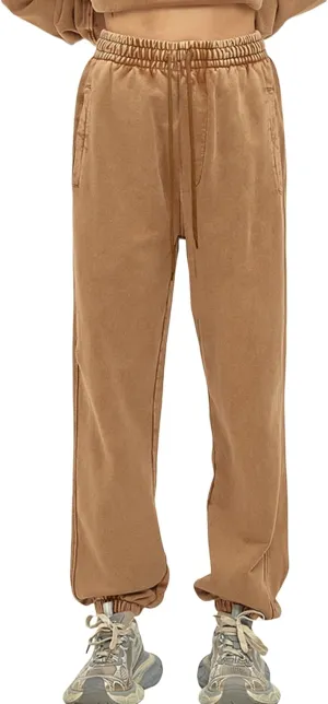 Oymyakon Men's Acid Wash Sweatpants Elastic Waist Drawstring Sweat Pants Cotton Athletic Jogger Long Pants with Pockets