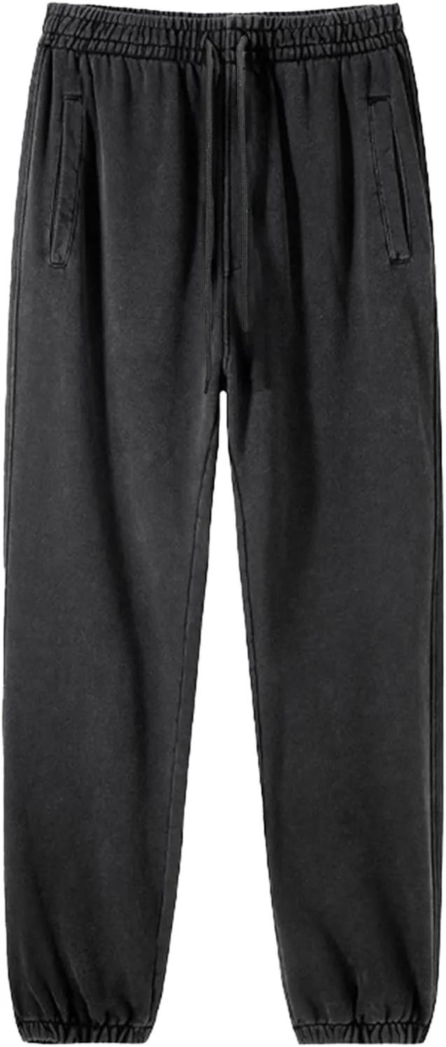 Oymyakon Men's Acid Wash Sweatpants Elastic Waist Drawstring Sweat Pants Cotton Athletic Jogger Long Pants with Pockets