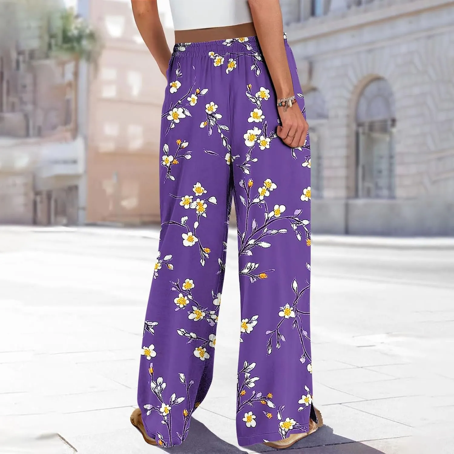 Palazzo Pants for Women Boho Printed Wide Leg High Waisted Loose Fit Drawstring with Pockets Casual Summer 2025