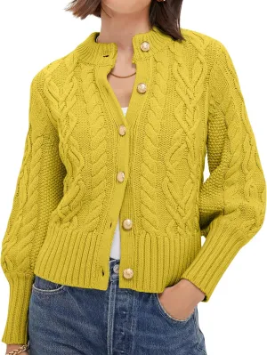 PEHMEA Womens Short Cardigan Sweaters, Soft Twist Knit Fall Winter Chunky Open Front Button Sweaters for Women(Yellow-XL)