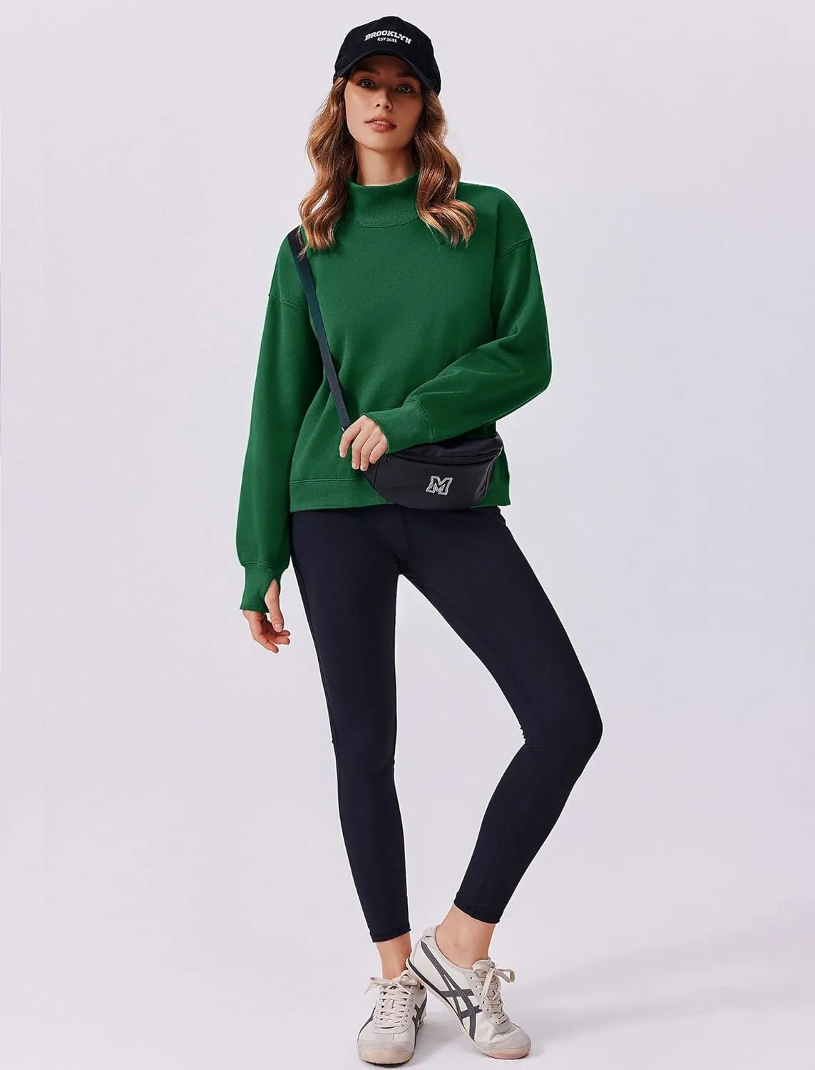 PINSPARK Sweatshirt for Women 2024 Fall Outfits Long Sleeve Fleece Top Turtleneck Sweater Shirts with Side Pockets Thumb Hole