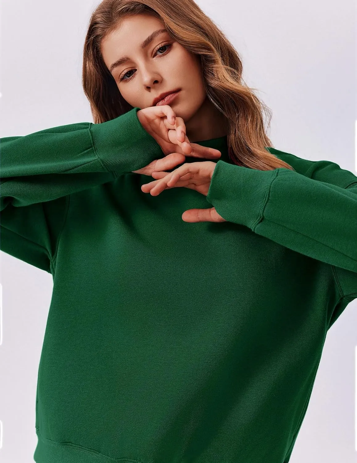 PINSPARK Sweatshirt for Women 2024 Fall Outfits Long Sleeve Fleece Top Turtleneck Sweater Shirts with Side Pockets Thumb Hole