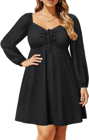 Pinup Fashion Women Plus Size Casual Puff Sleeve Smocked Short Summer Sundress A Line Babydoll Cute Mini Dresses
