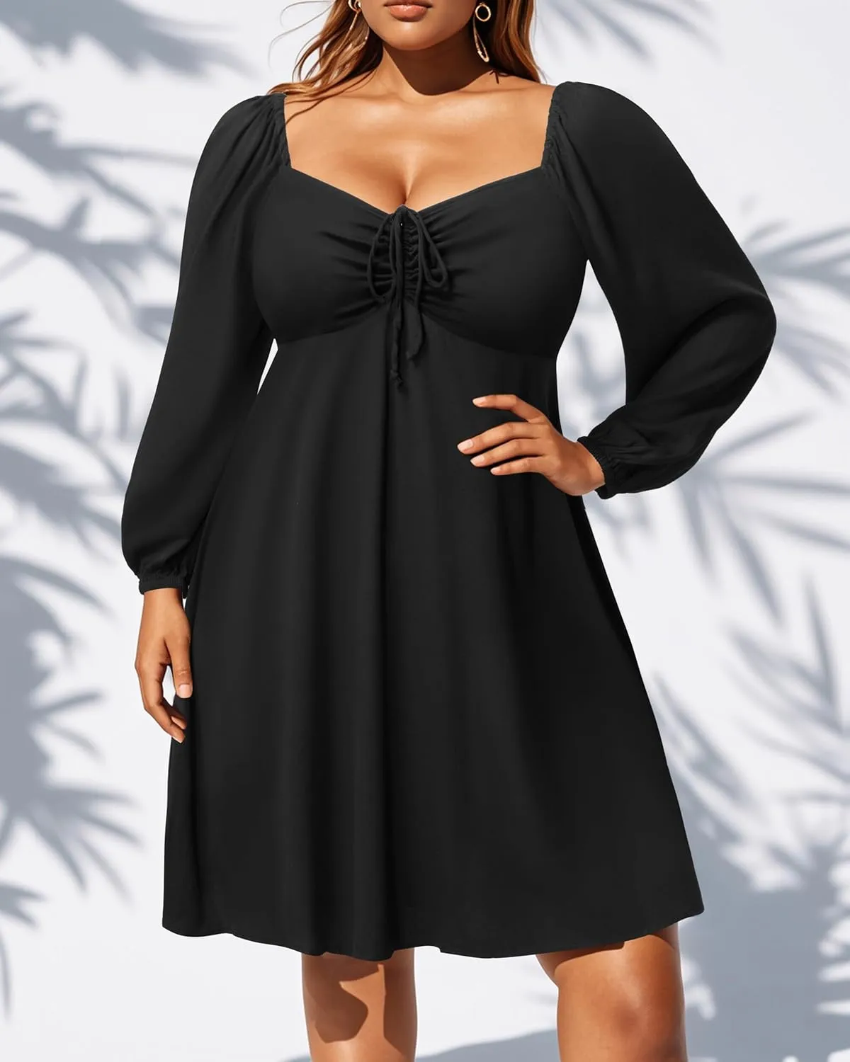 Pinup Fashion Women Plus Size Casual Puff Sleeve Smocked Short Summer Sundress A Line Babydoll Cute Mini Dresses