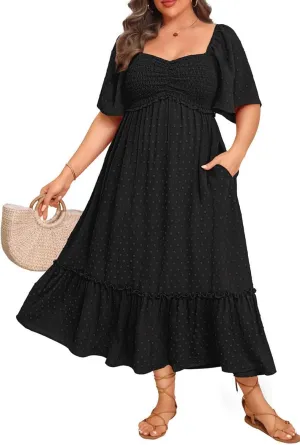 Plus Size Summer Dresses - Maxi Casual Wedding Guest Graduation Easter Long Dress with Pockets