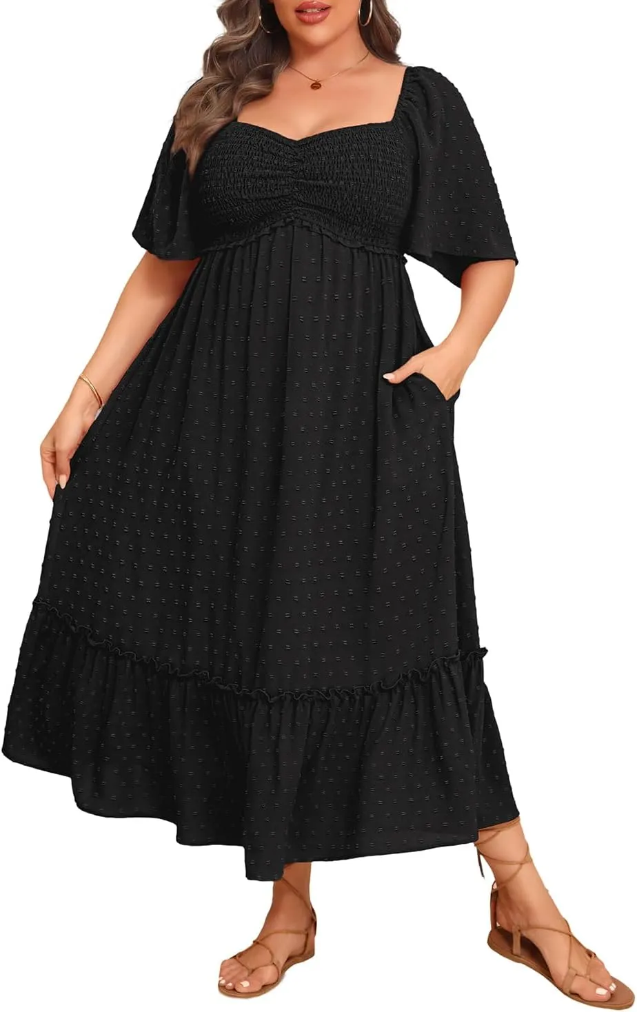 Plus Size Summer Dresses - Maxi Casual Wedding Guest Graduation Easter Long Dress with Pockets