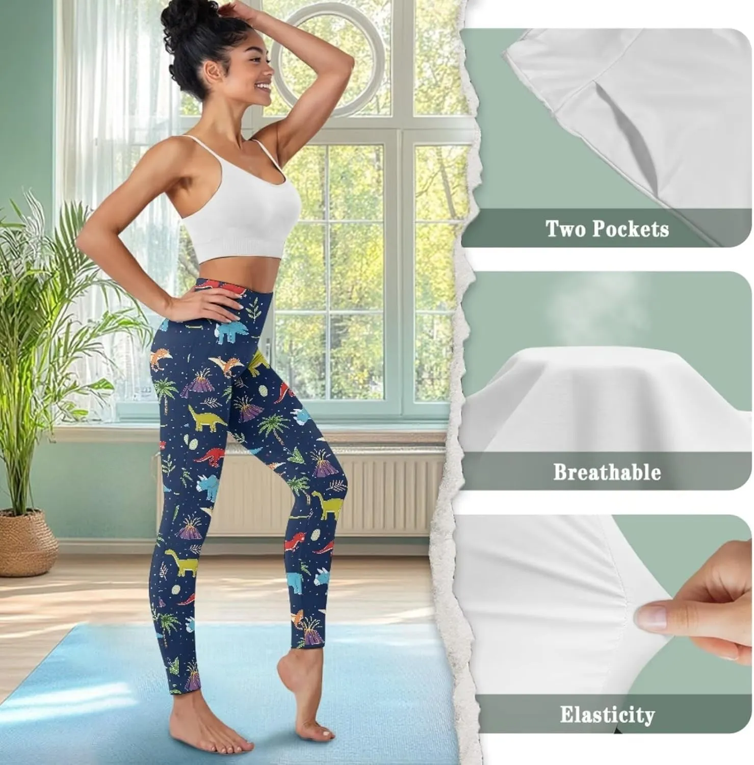 POLERO Womens Leggings Cute Yoga Pants with Pockets Tummy Control Casual High Waist Leggings XS-3XL