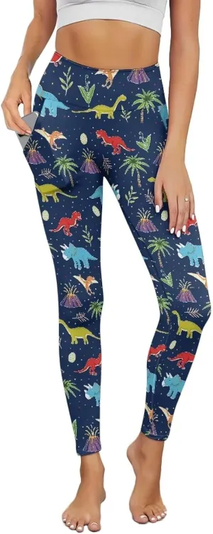 POLERO Womens Leggings Cute Yoga Pants with Pockets Tummy Control Casual High Waist Leggings XS-3XL
