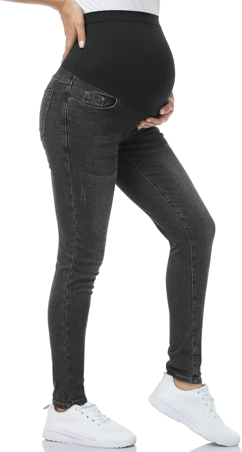 POSHGLAM Women's Maternity Jeans Over Belly Skinny Denim Jeggings Comfy Stretch Pregnancy Pants