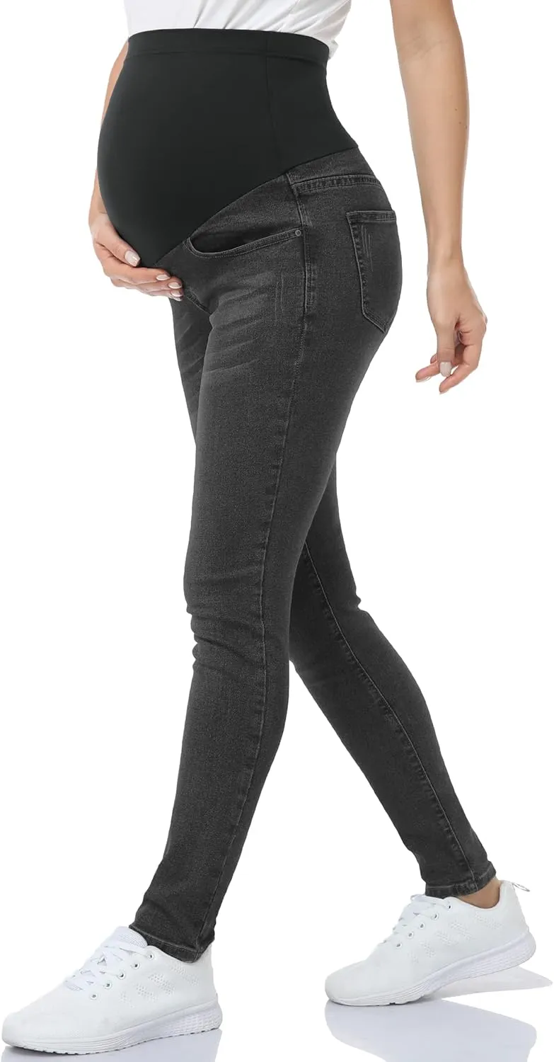 POSHGLAM Women's Maternity Jeans Over Belly Skinny Denim Jeggings Comfy Stretch Pregnancy Pants