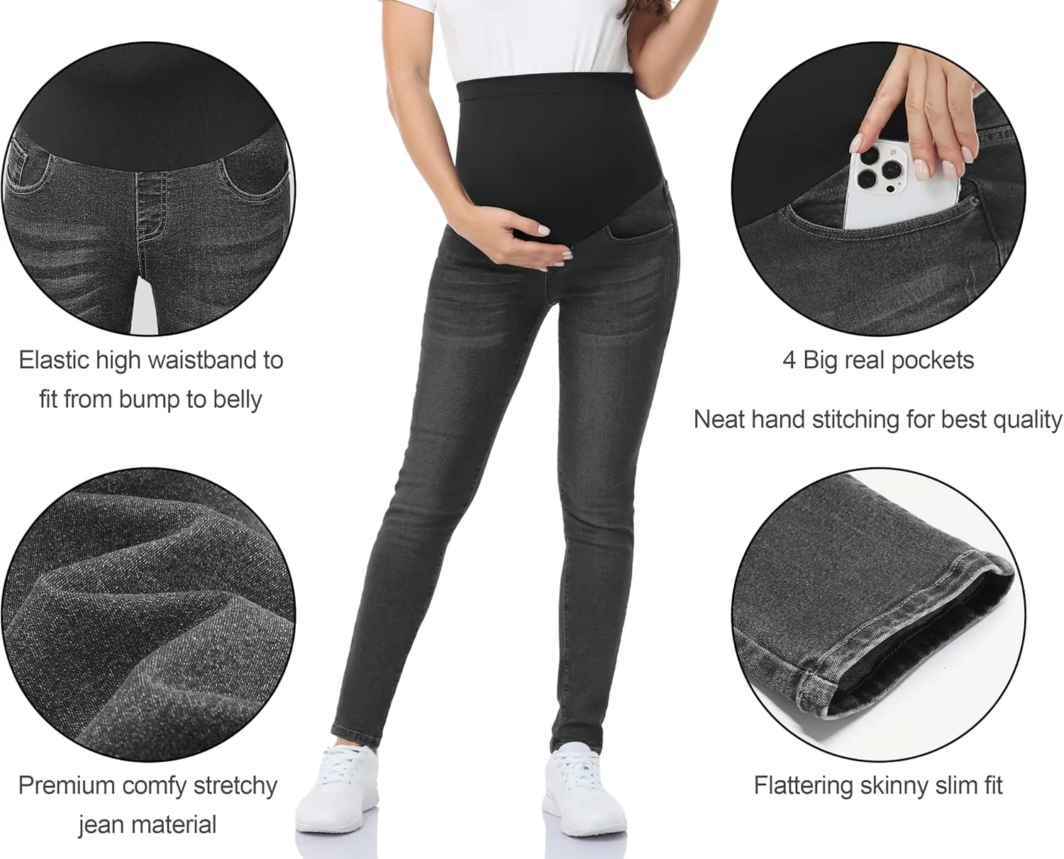 POSHGLAM Women's Maternity Jeans Over Belly Skinny Denim Jeggings Comfy Stretch Pregnancy Pants
