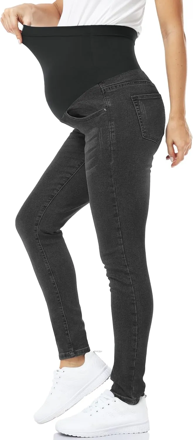 POSHGLAM Women's Maternity Jeans Over Belly Skinny Denim Jeggings Comfy Stretch Pregnancy Pants