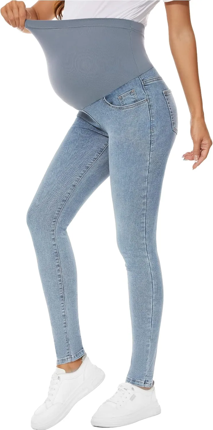 POSHGLAM Women's Maternity Jeans Over Belly Skinny Denim Jeggings Comfy Stretch Pregnancy Pants