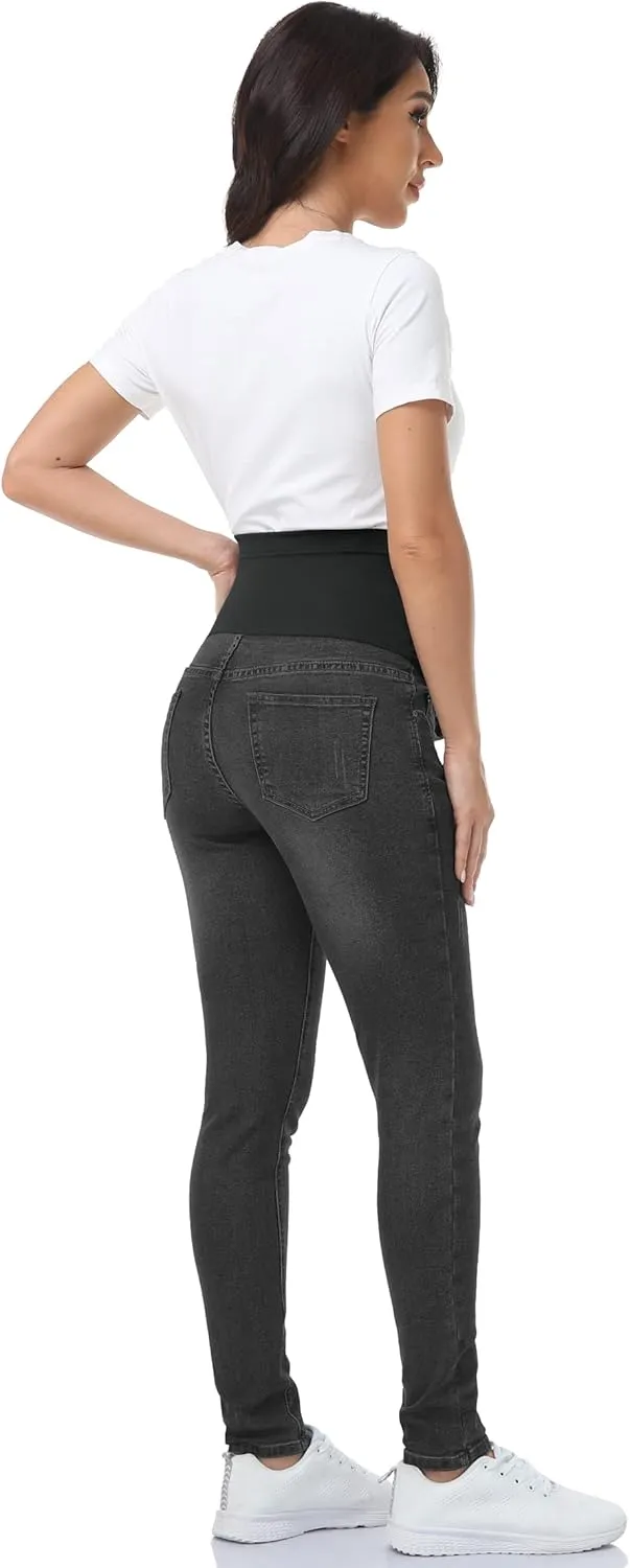 POSHGLAM Women's Maternity Jeans Over Belly Skinny Denim Jeggings Comfy Stretch Pregnancy Pants