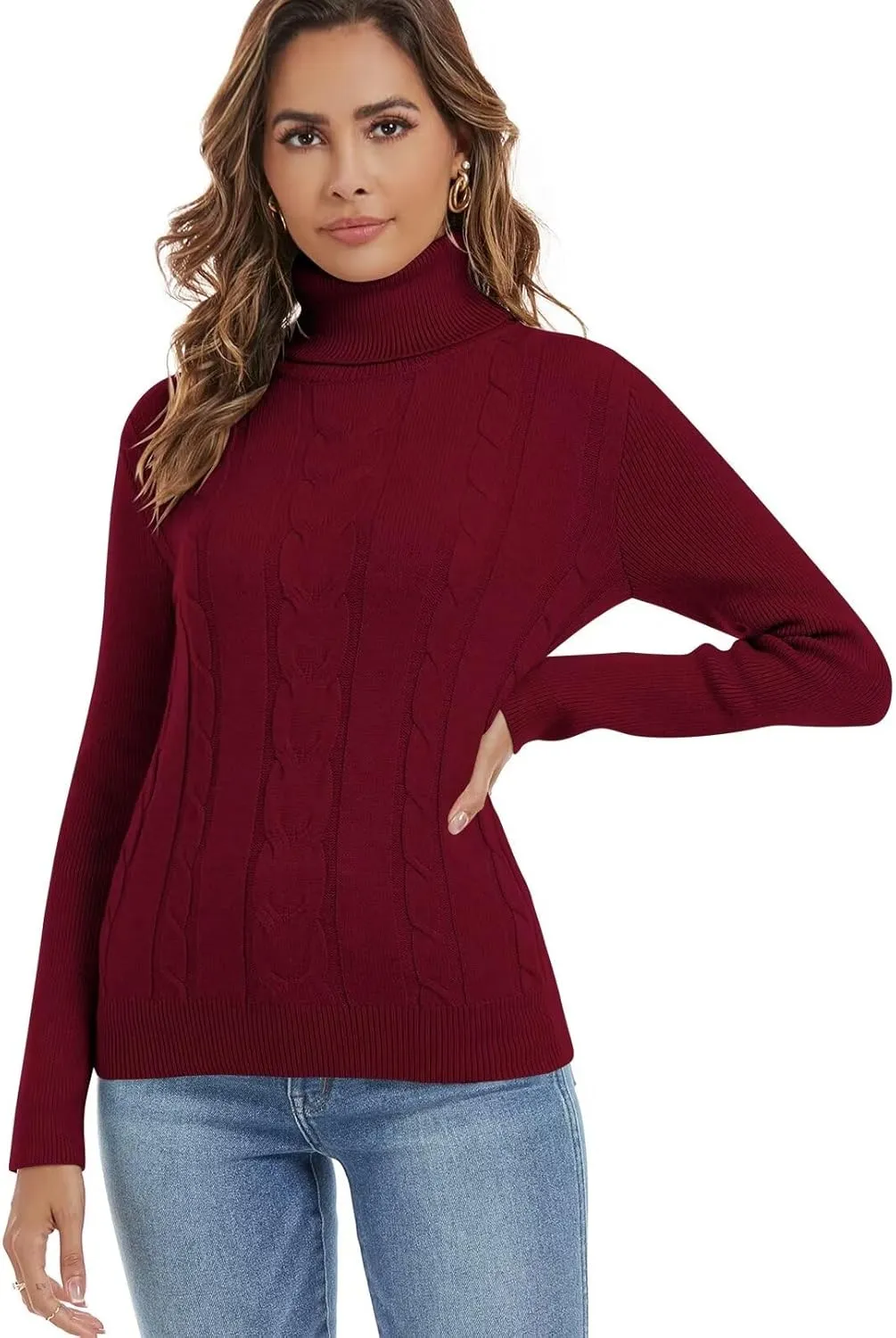 QACOHU Womens Turtleneck Long Sleeve Casual Cozy Baggy Knit Pullover Tunic Sweater 2024 Fall Outfits