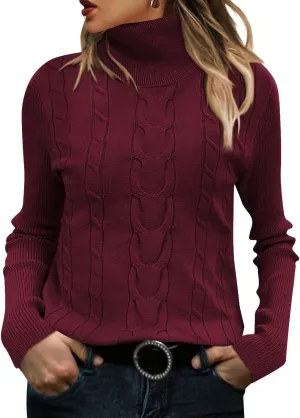 QACOHU Womens Turtleneck Long Sleeve Casual Cozy Baggy Knit Pullover Tunic Sweater 2024 Fall Outfits