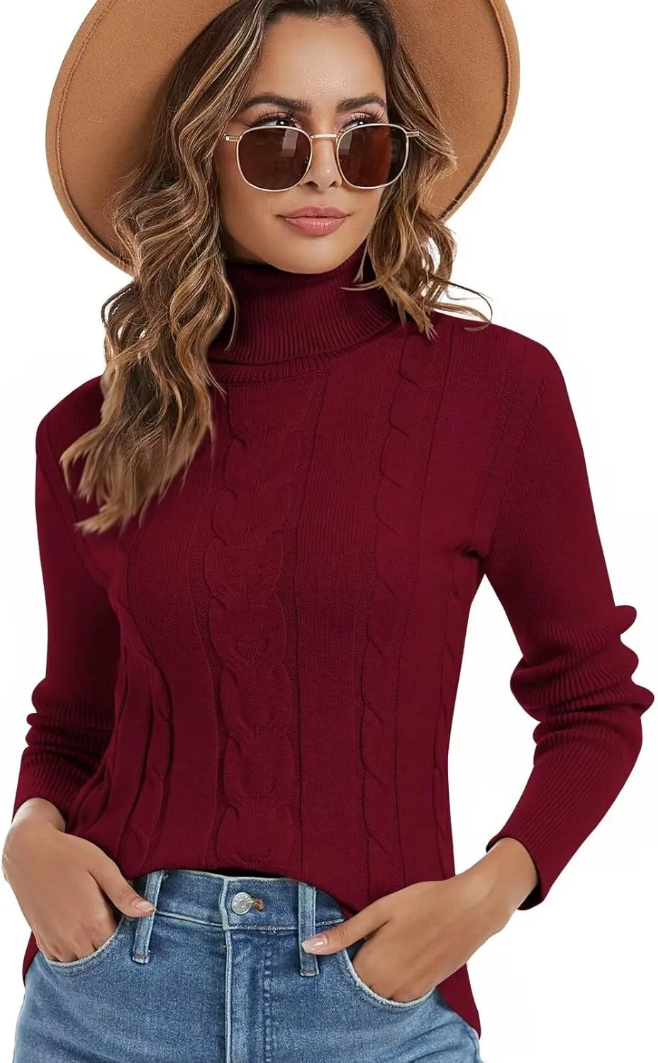 QACOHU Womens Turtleneck Long Sleeve Casual Cozy Baggy Knit Pullover Tunic Sweater 2024 Fall Outfits