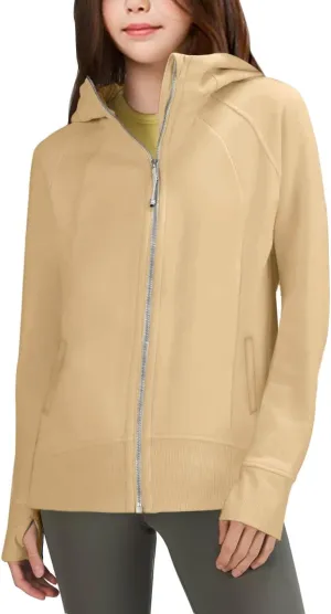 rrhss Girls Zip Up Hoodies Sweatshirts Long Sleeve Thumb Hole Pullover Tops with Pockets 5-14 Years, Runs Small
