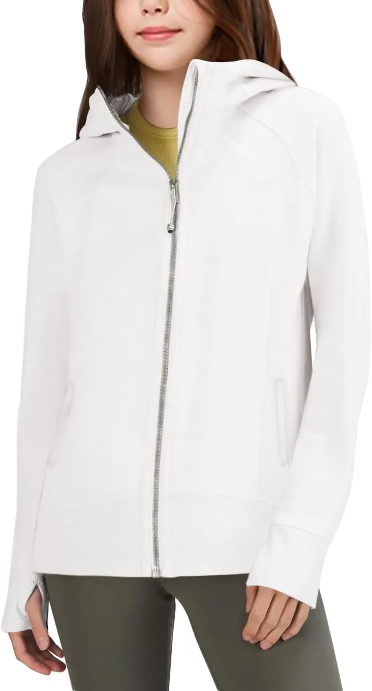 rrhss Girls Zip Up Hoodies Sweatshirts Long Sleeve Thumb Hole Pullover Tops with Pockets 5-14 Years, Runs Small