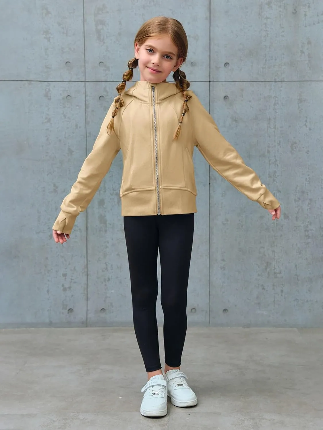 rrhss Girls Zip Up Hoodies Sweatshirts Long Sleeve Thumb Hole Pullover Tops with Pockets 5-14 Years, Runs Small