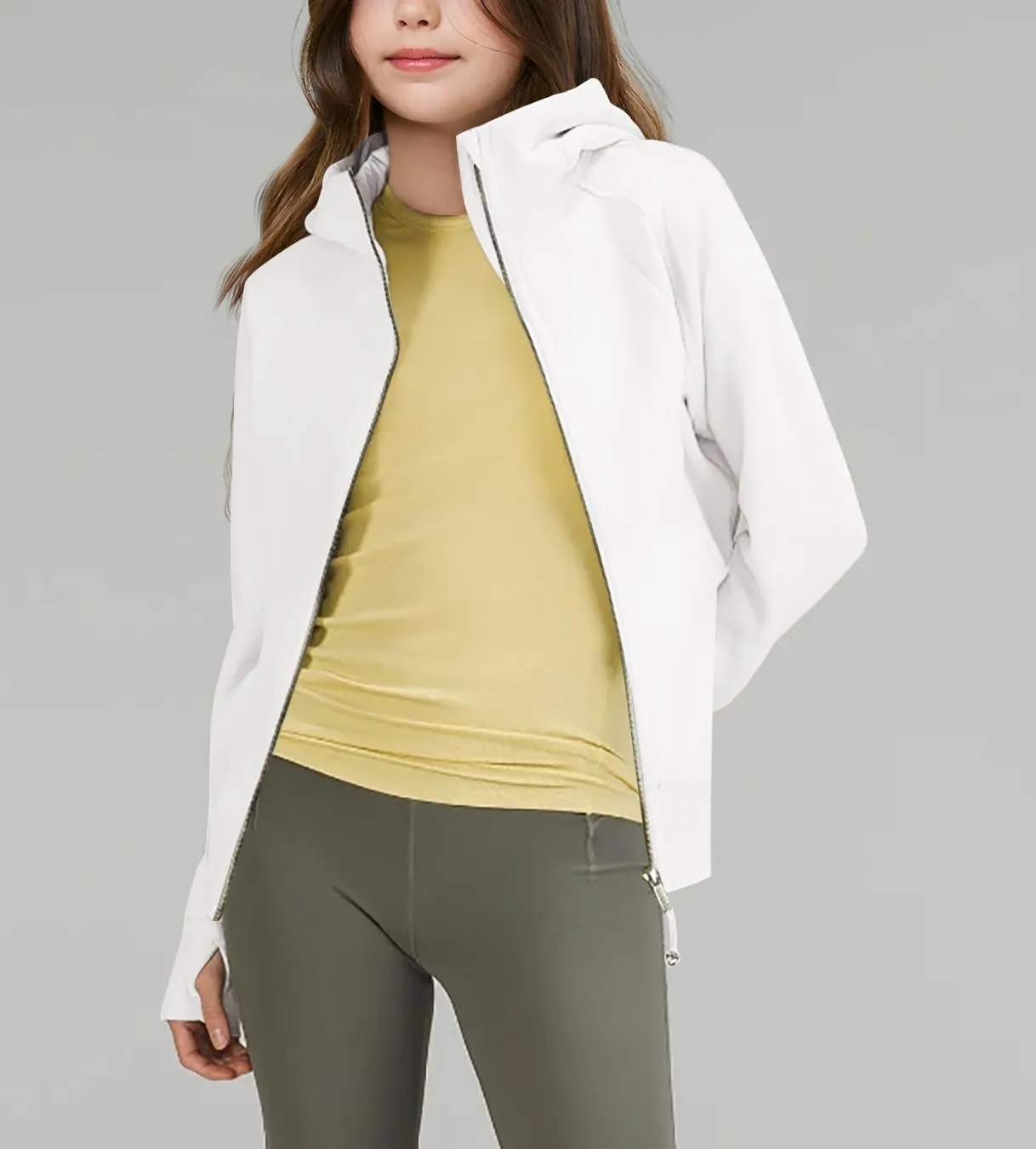 rrhss Girls Zip Up Hoodies Sweatshirts Long Sleeve Thumb Hole Pullover Tops with Pockets 5-14 Years, Runs Small
