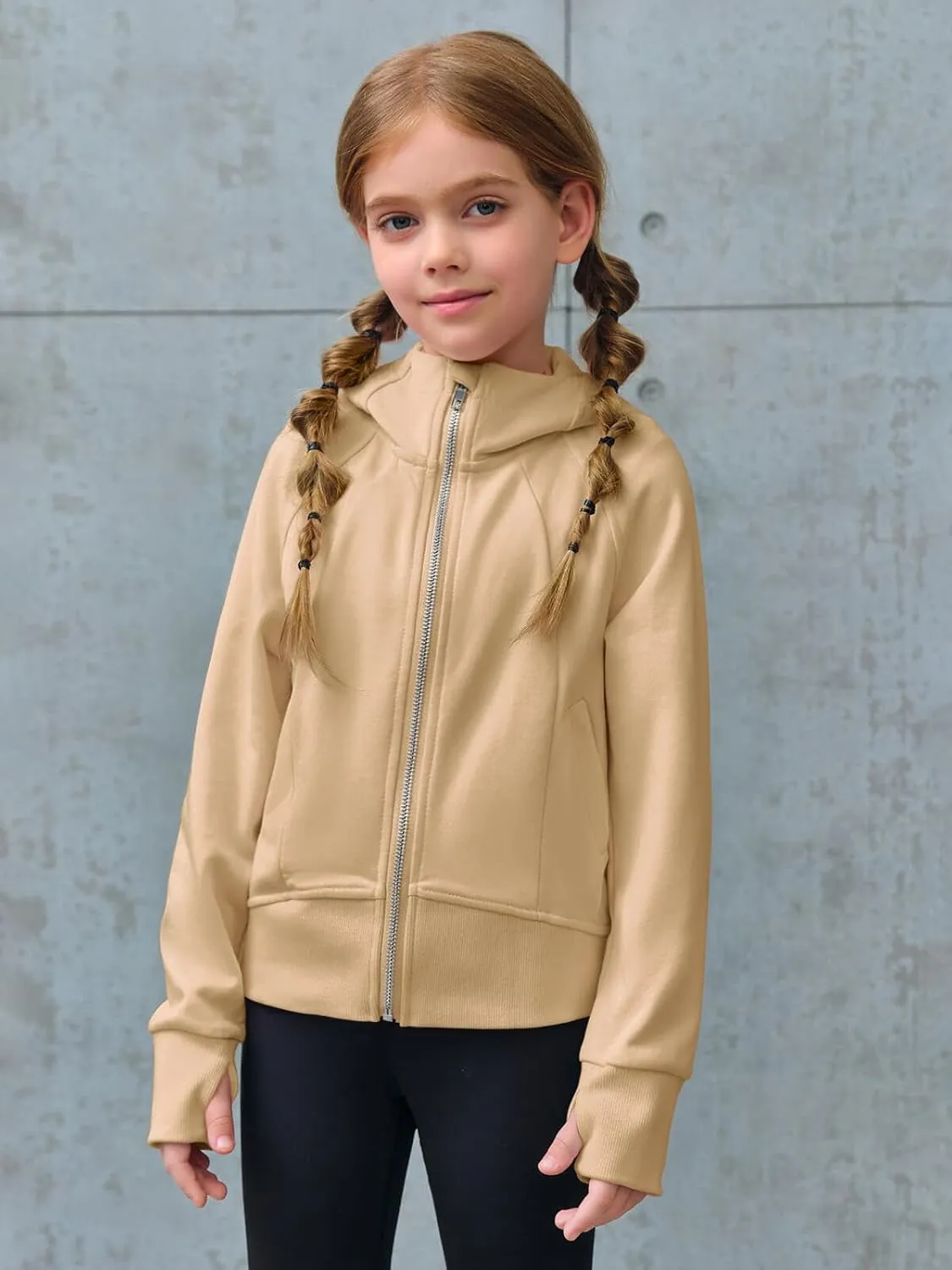 rrhss Girls Zip Up Hoodies Sweatshirts Long Sleeve Thumb Hole Pullover Tops with Pockets 5-14 Years, Runs Small