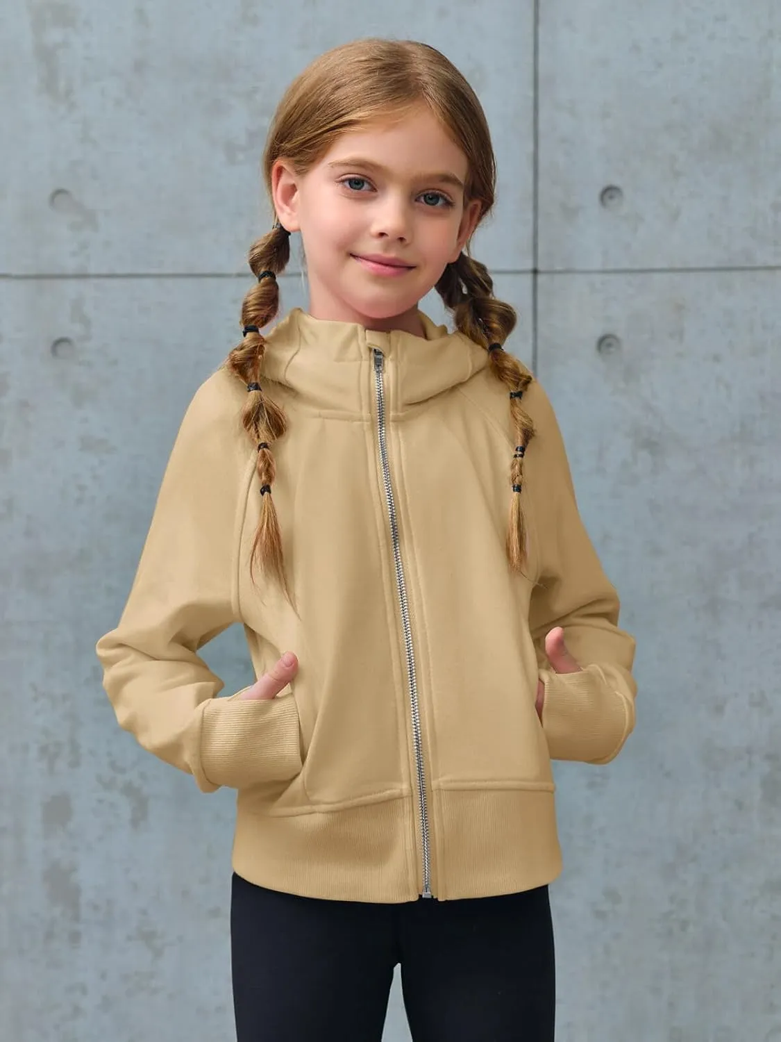 rrhss Girls Zip Up Hoodies Sweatshirts Long Sleeve Thumb Hole Pullover Tops with Pockets 5-14 Years, Runs Small
