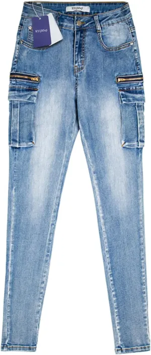 RYijBSqT Women's Blue Cotton Jeans, Women's Skinny Fit Stretch Jeans, Denim Trousers for Women, XL