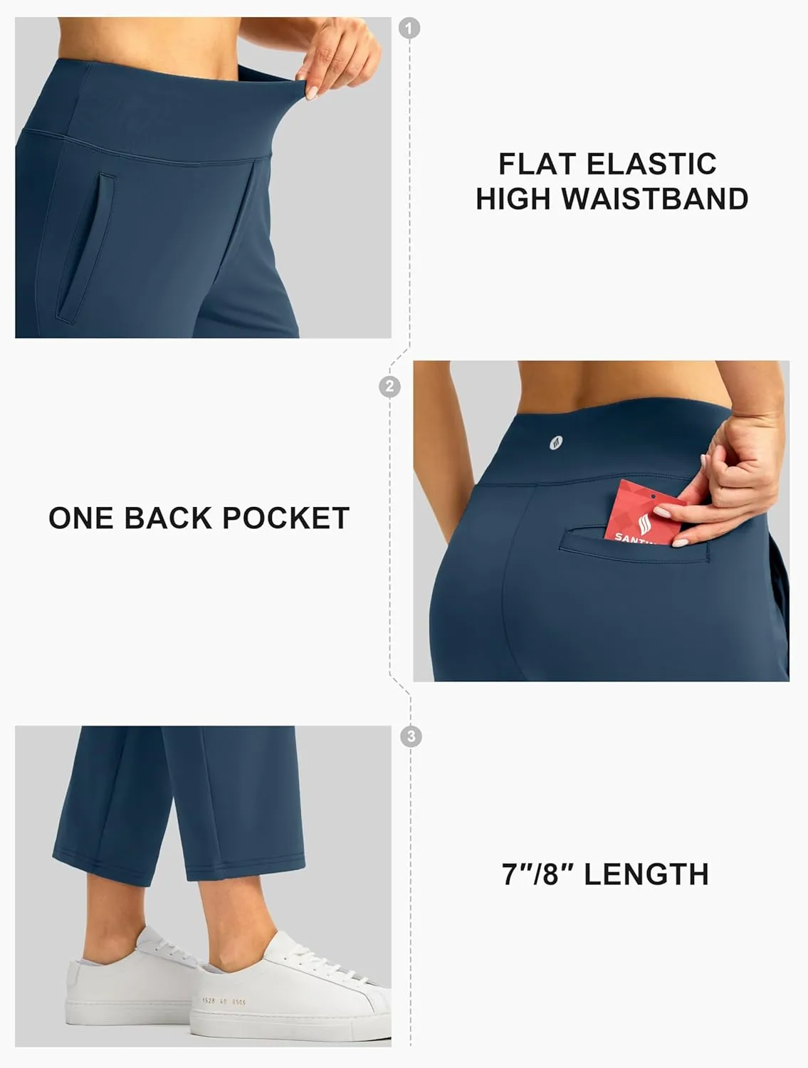SANTINY Women's Pants with 3 Pockets 7/8 High Waisted Stretch Ankle Pants for Women Golf Casual Travel Athletic Work