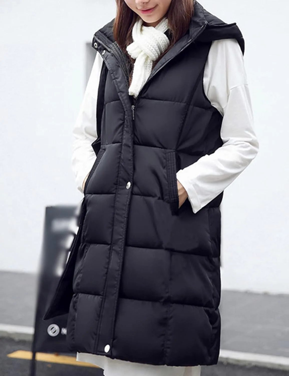 SCUSTY Womens Long Puffer Vest Sleeveless Coats Quilted Vests Outerwear Jackets with Hood