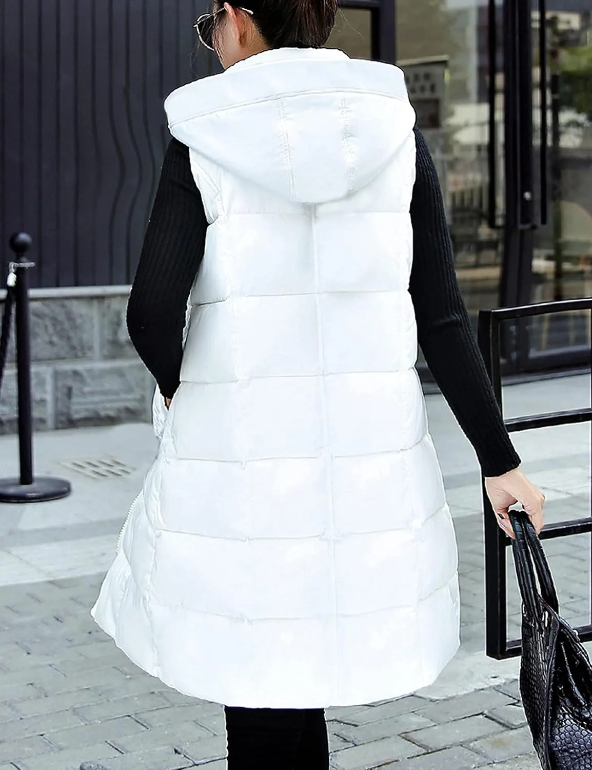 SCUSTY Womens Long Puffer Vest Sleeveless Coats Quilted Vests Outerwear Jackets with Hood