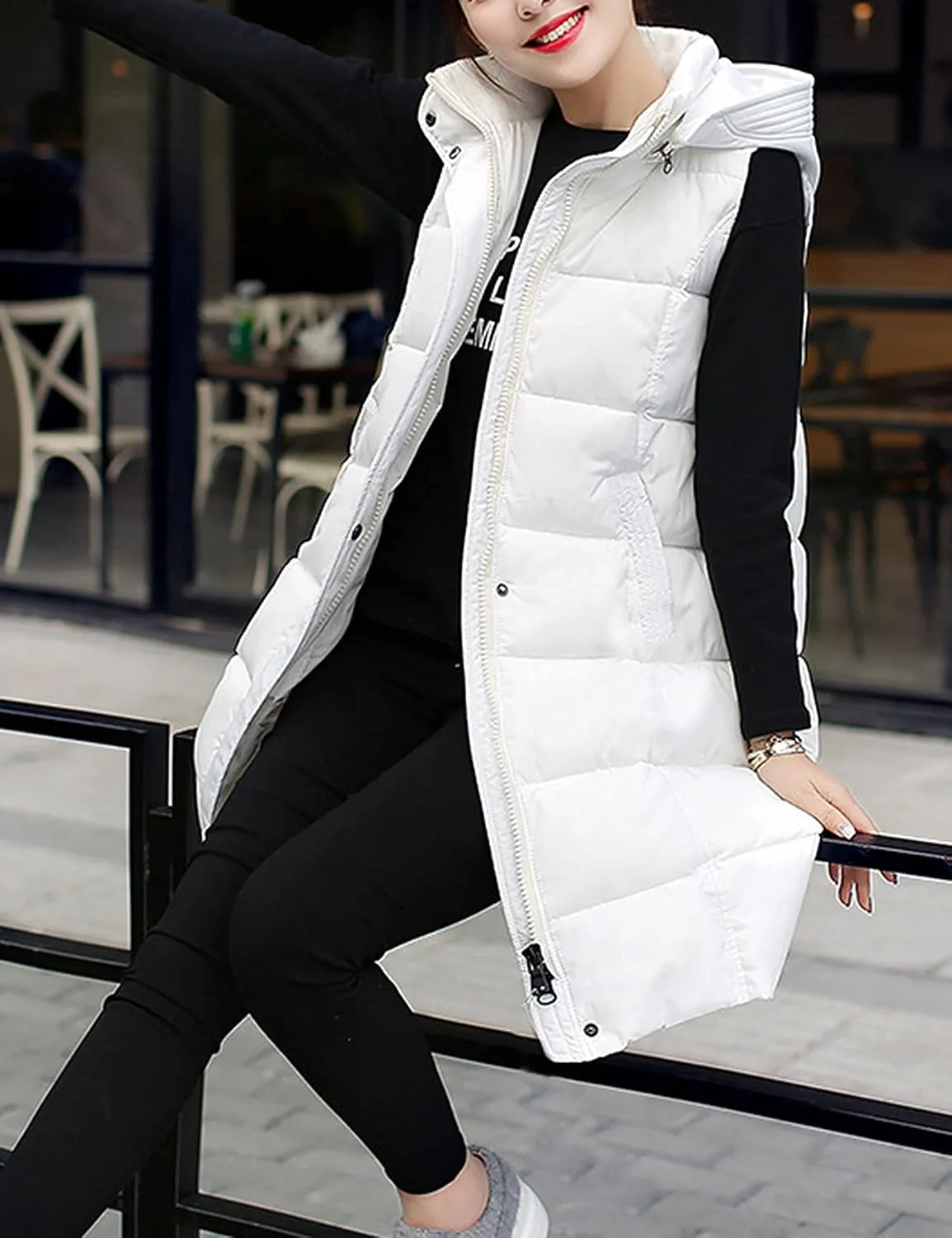 SCUSTY Womens Long Puffer Vest Sleeveless Coats Quilted Vests Outerwear Jackets with Hood