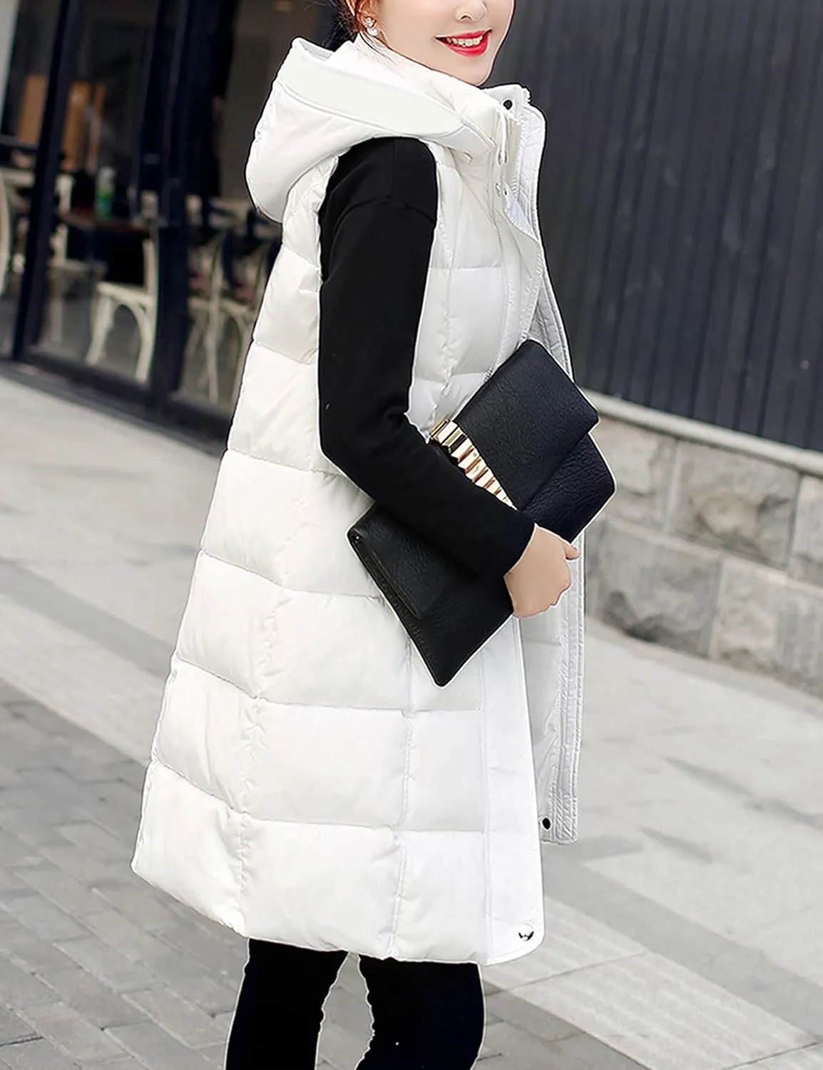 SCUSTY Womens Long Puffer Vest Sleeveless Coats Quilted Vests Outerwear Jackets with Hood