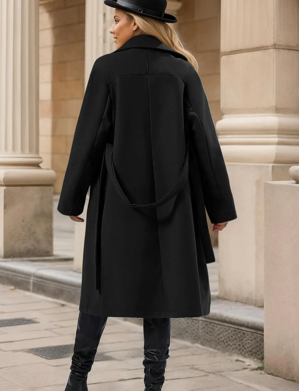 SEAUR Women's Classic Double-Breasted Trench Coat Wool Blend Lapel Pea Coat Mid Long Fall Winter Jacket Outwear