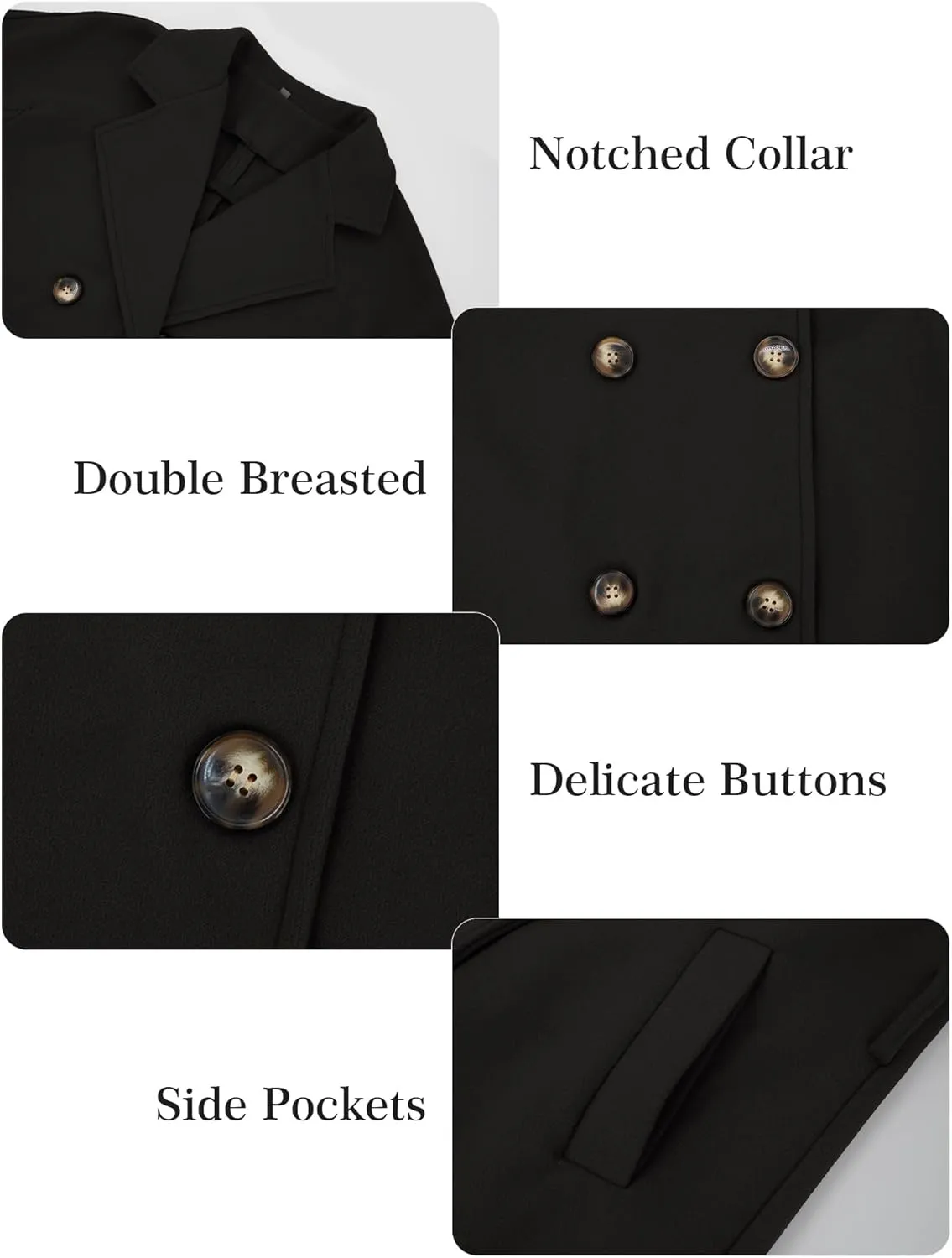 SEAUR Women's Classic Double-Breasted Trench Coat Wool Blend Lapel Pea Coat Mid Long Fall Winter Jacket Outwear