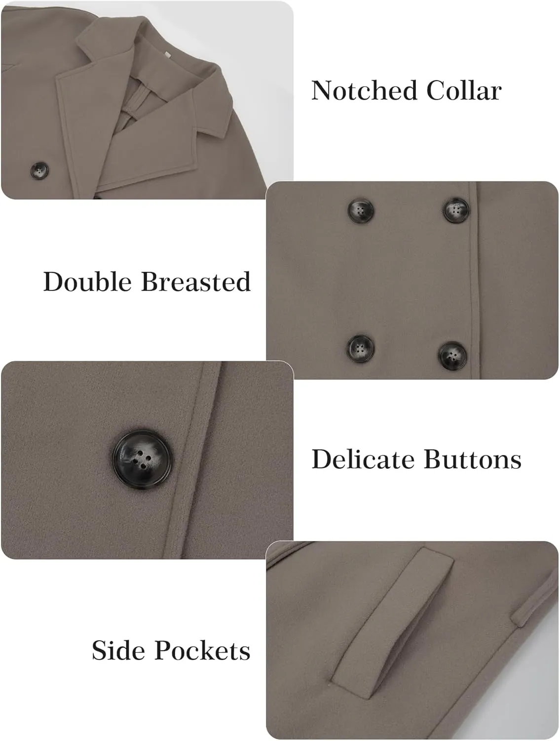 SEAUR Women's Classic Double-Breasted Trench Coat Wool Blend Lapel Pea Coat Mid Long Fall Winter Jacket Outwear