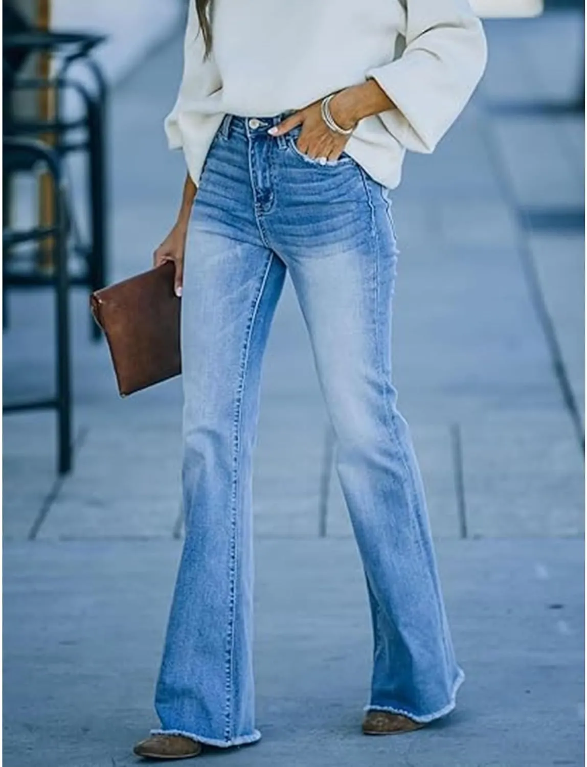 Sexyshine Women's Bell Bottom Jeans High Waisted Bootcut Flare Wide Leg Stretch Denim Pants