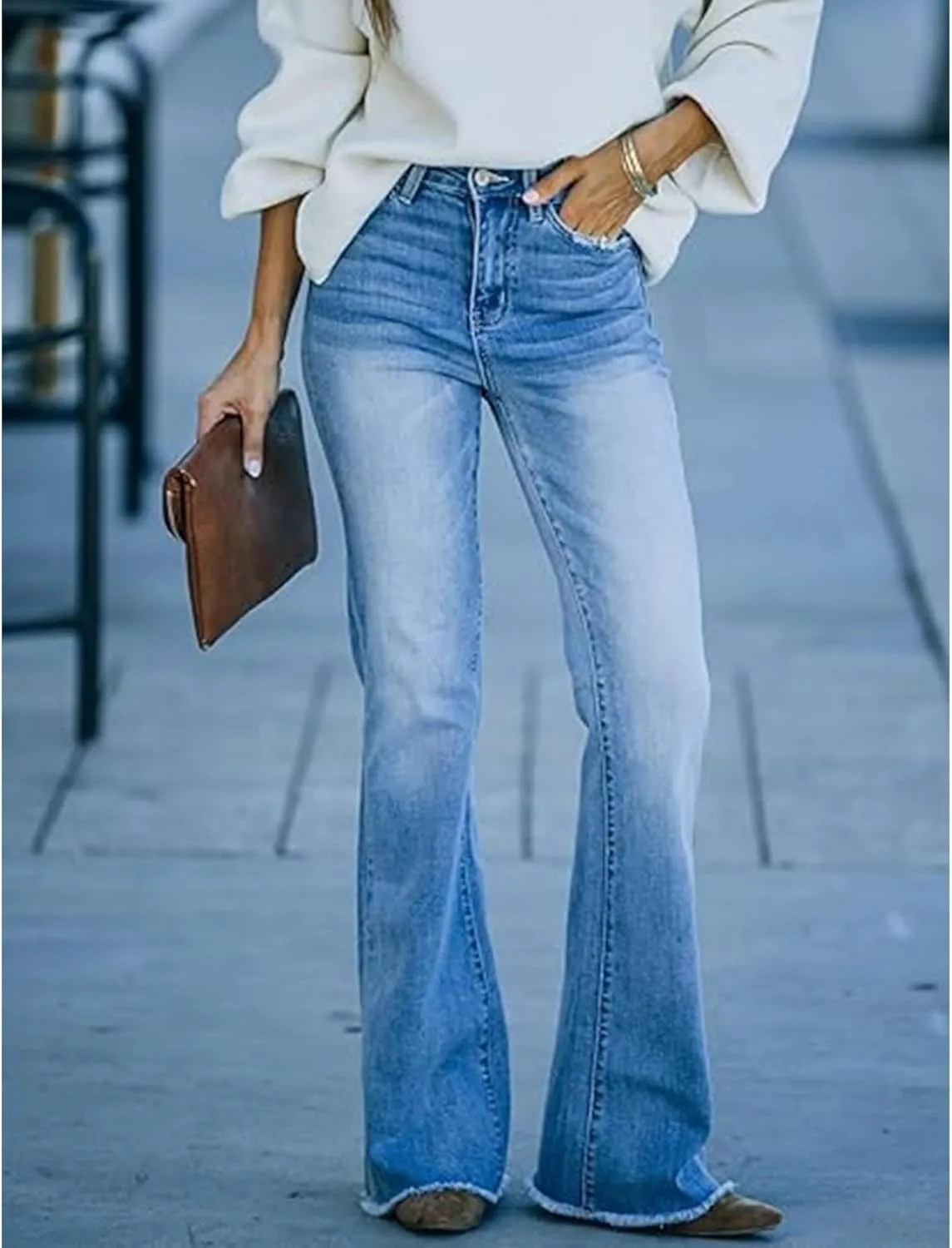 Sexyshine Women's Bell Bottom Jeans High Waisted Bootcut Flare Wide Leg Stretch Denim Pants
